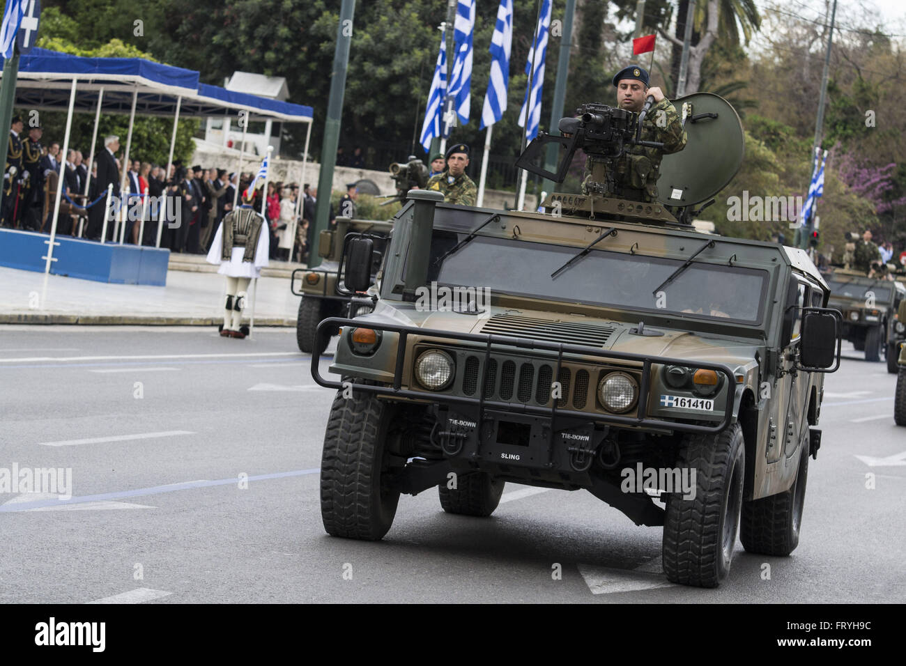 Athens, Greece. 25th Mar, 2016. Tanks and military vehicles parade in