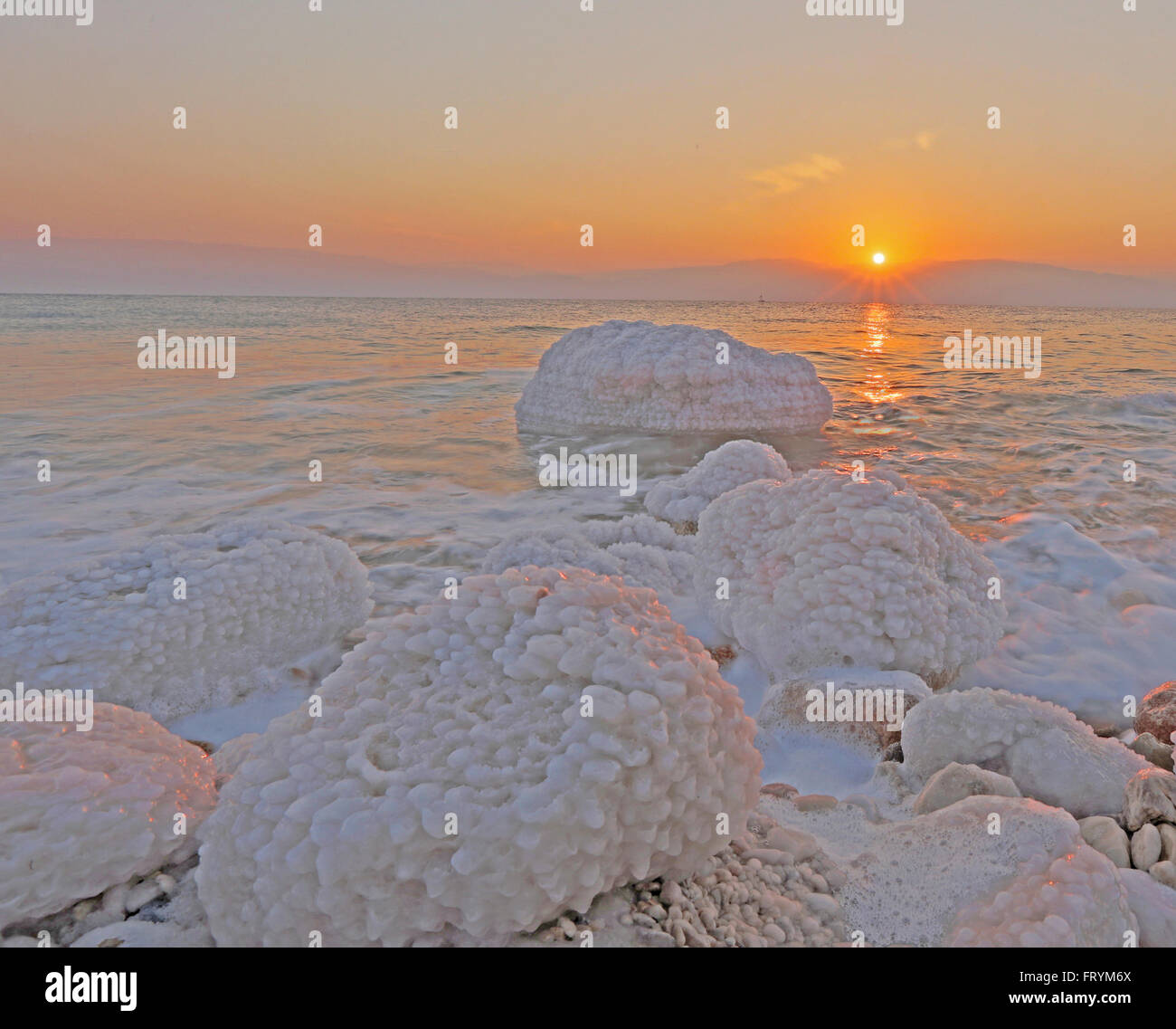 Sun rising over the Dead Sea, Israel Stock Photo