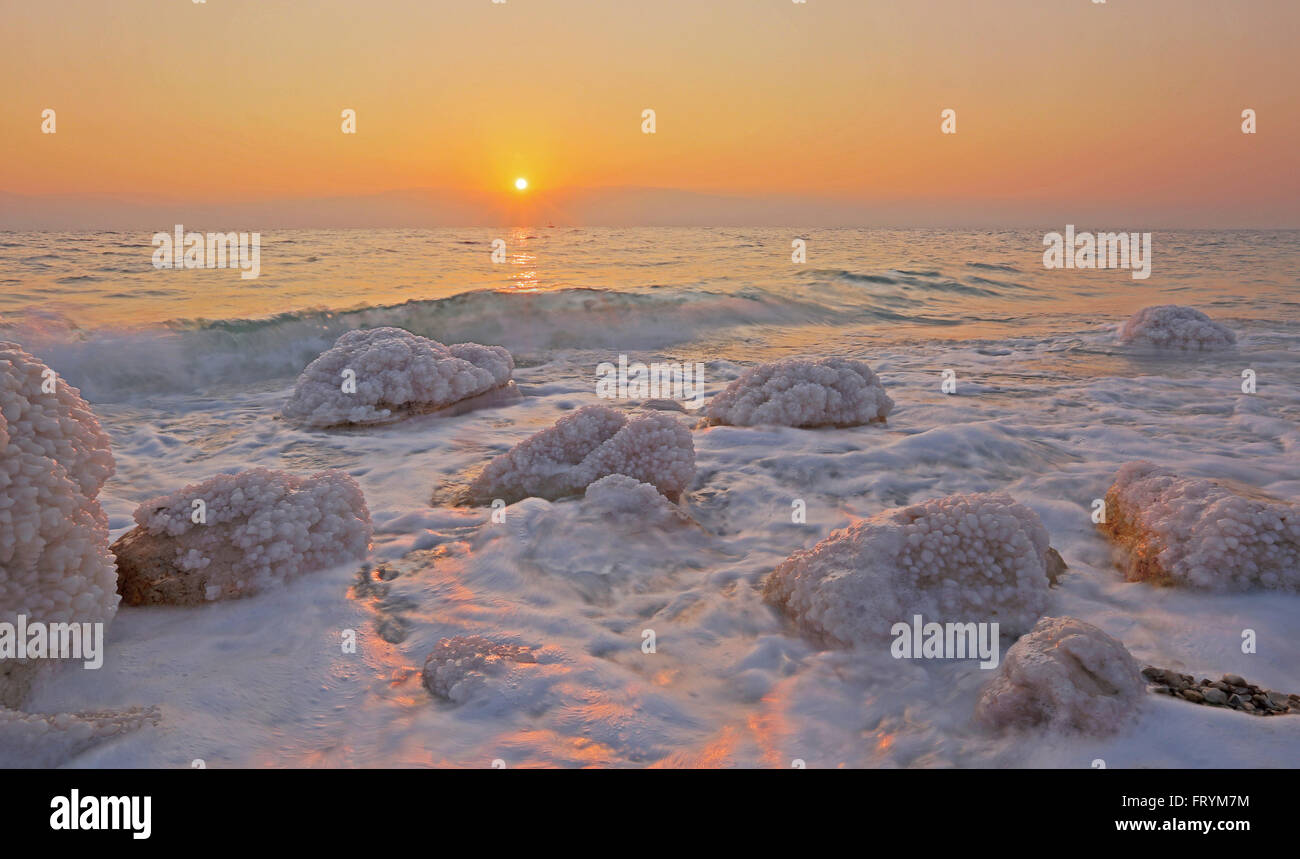 Sun rising over the Dead Sea, Israel Stock Photo