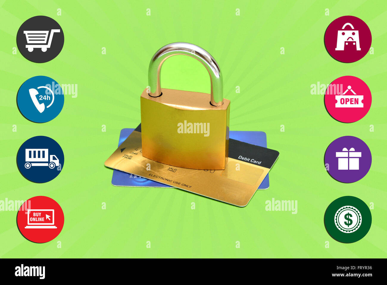 Shop Online with encrypted Secure gateway. Stock Photo