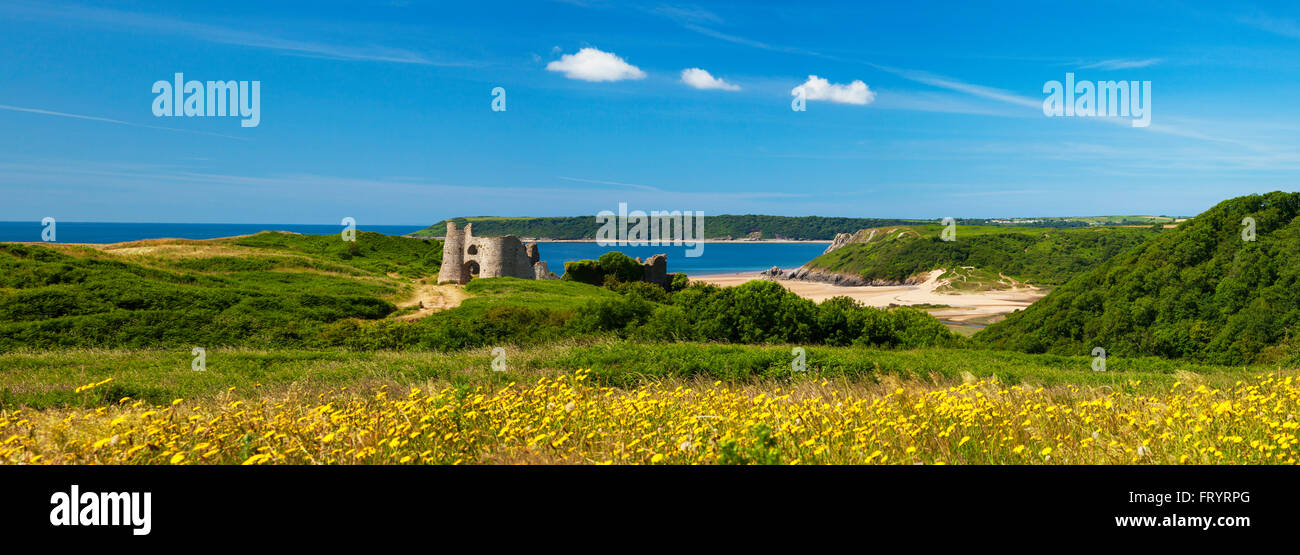 Pennard Castle, Three Cliffs Bay, Gower, Wales, UK Stock Photo Alamy