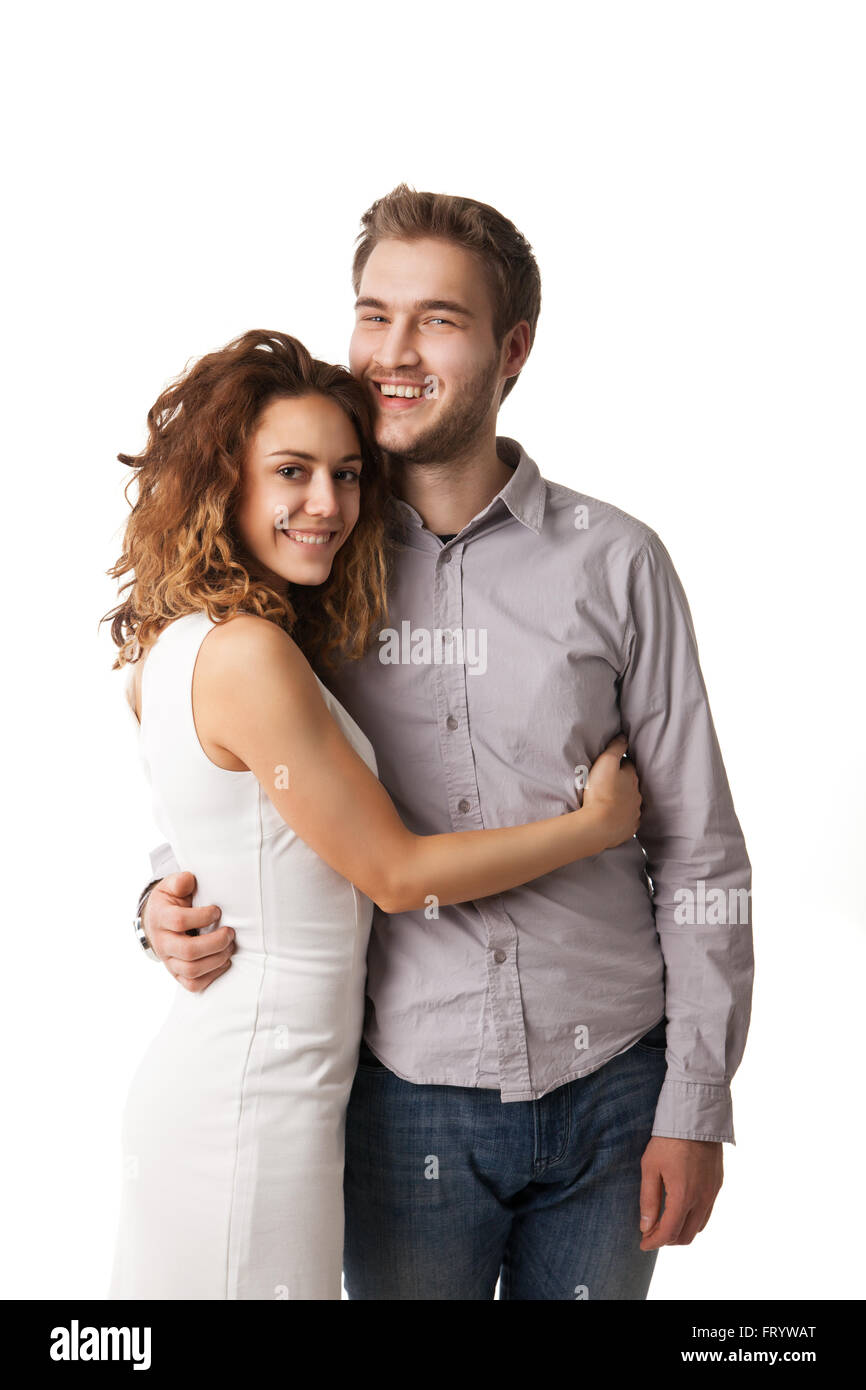 Portrait of happy couple isolated on white Stock Photo - Alamy