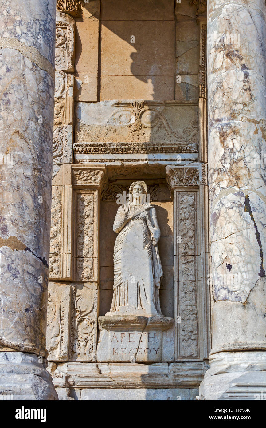 Statue At The Celcius Library Or Brothel Ephesus Turkey Stock Photo - Alamy