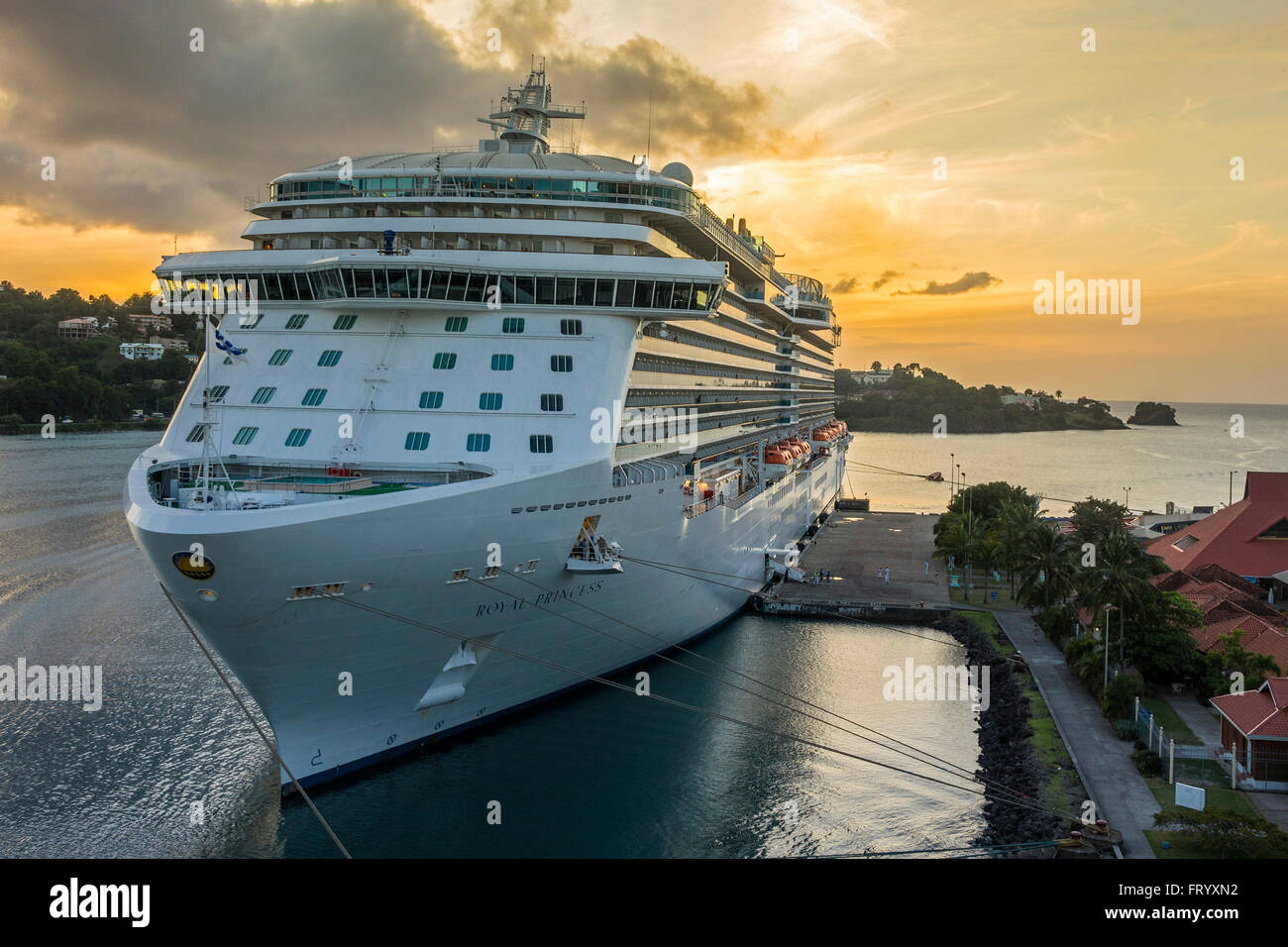 Cruise Ship At Sunset St. Lucia West Indies Stock Photo - Alamy