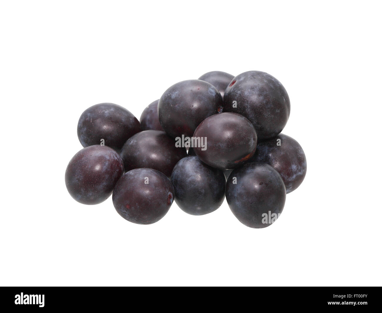 Heap of plum fruits on white background. Clipping path is included Stock Photo