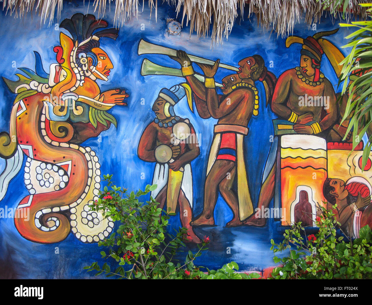 Colorful murals depicting Mayan culture on walls near Chichen Itza, Mexico Stock Photo Alamy