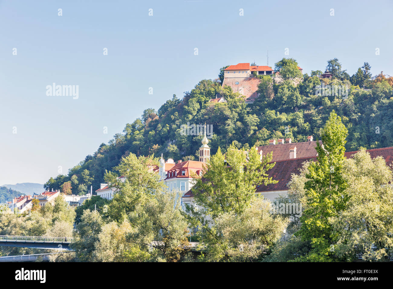 Schlossberg or Castle Hill mountain in Graz, Austria. Part of the UNESCO World heritage. Stock Photo