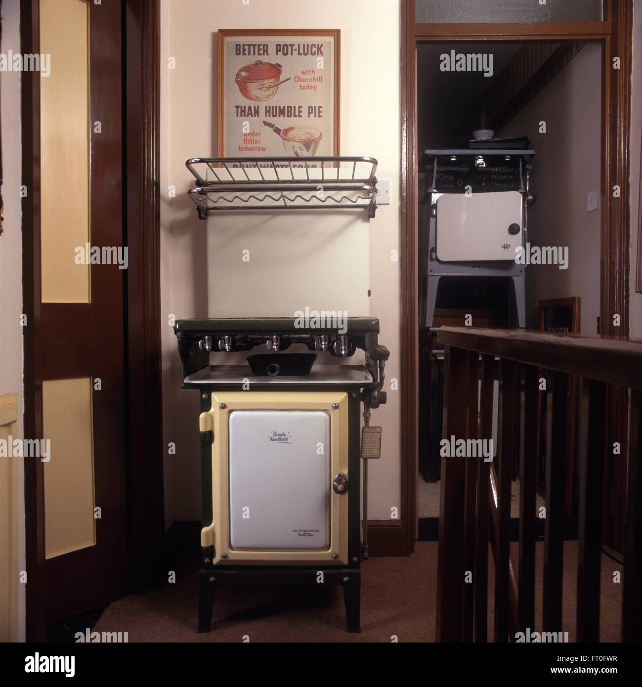Collection of vintage gas cookers on fifties landing Stock Photo Alamy