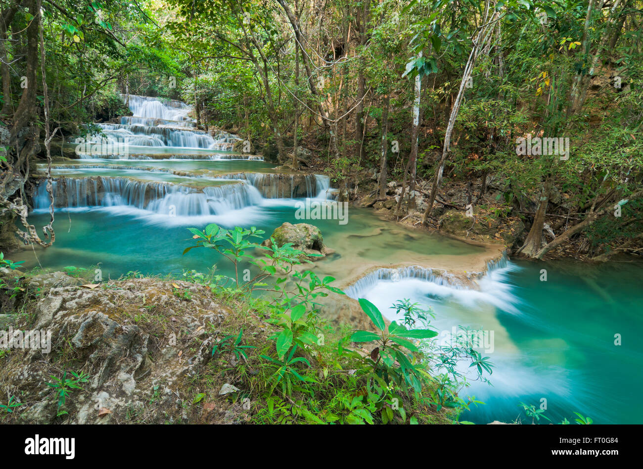 Deep forest Waterfall in Kanchanaburi, Thailand Stock Photo - Alamy