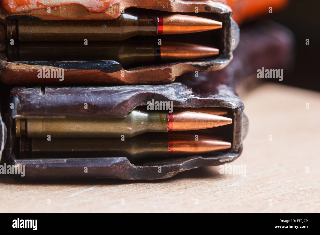 ammo for machine guns with loaded magazines Stock Photo