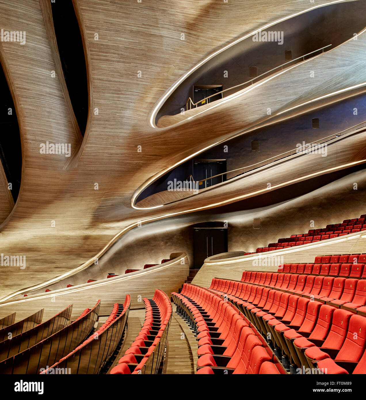 Multistorey grand theatre interior, side elevation. Harbin Opera House, Harbin, China