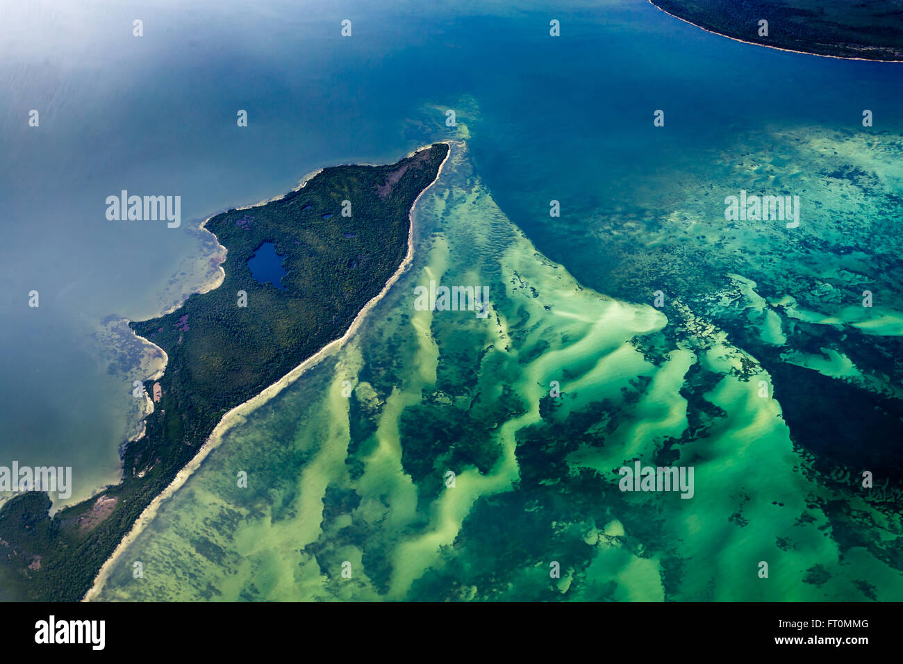 Aerial view of deep canyons of coral reef off coast of Mexico Stock