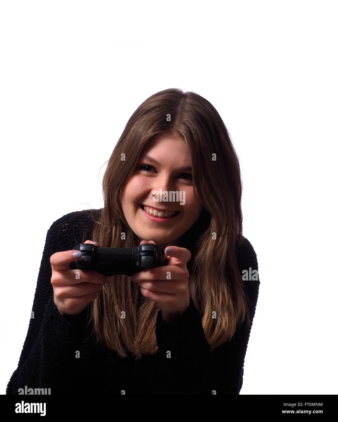 Young Woman Playing Video Games And Having Fun Stock Photo Alamy
