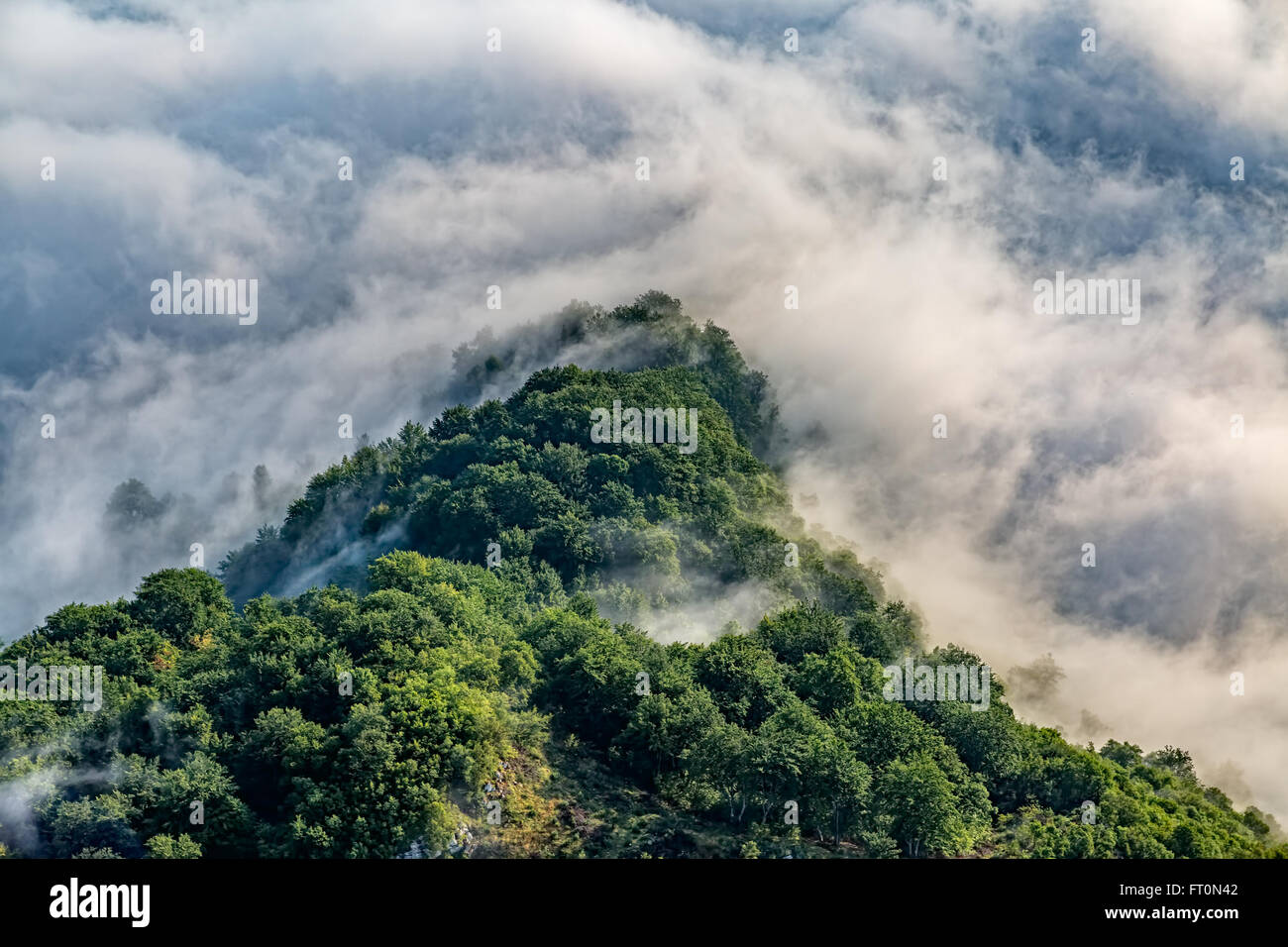 Mountain misty clouds aerial Stock Photo - Alamy