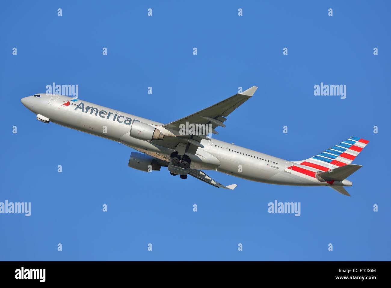 American Airlines Airbus A330-300 N270AY departing from London Heathrow Airport, UK Stock Photo