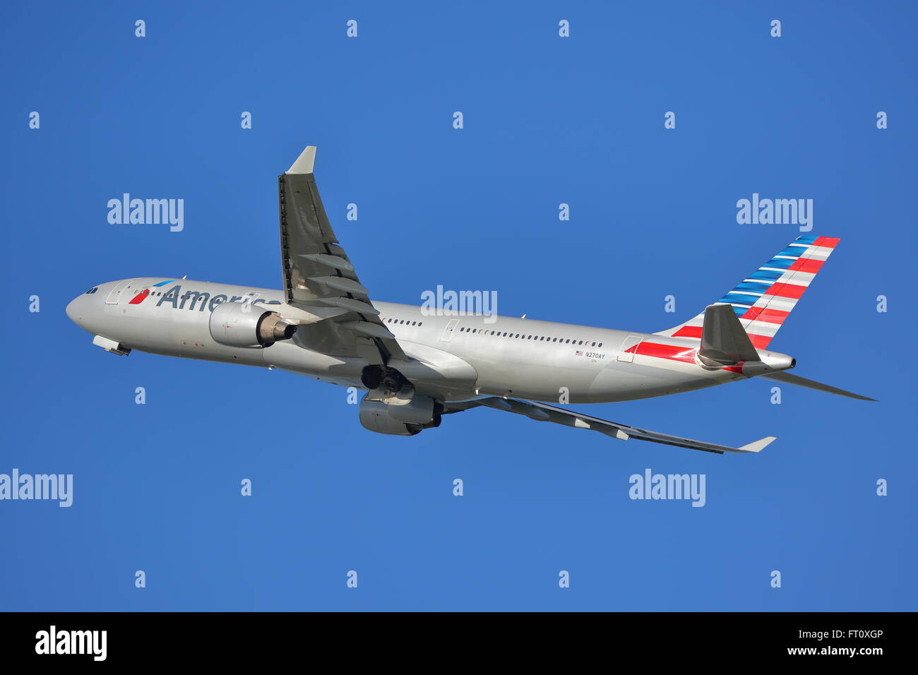 American Airlines Airbus A330-300 N270AY departing from London Heathrow Airport, UK Stock Photo
