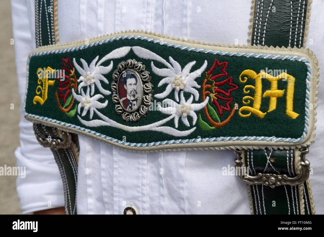 Part of a Bavarian lederhosen suspenders, Chiemsee, Chiemgau, Upper