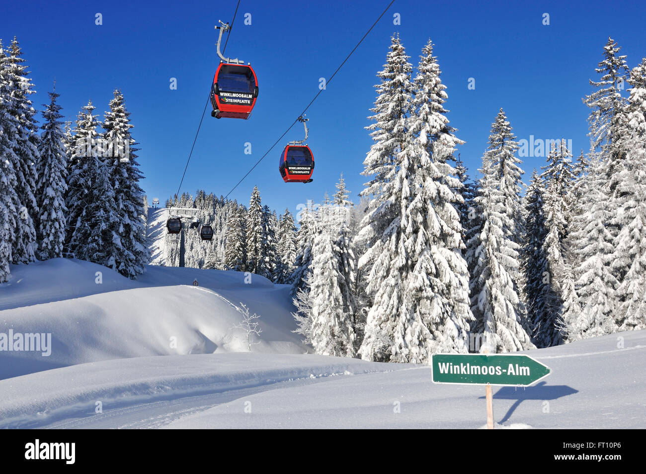 Overhead cable car, Winklmoosalm ski area, Reit im Winkl, Chiemgau, Bavaria, Germany Stock Photo