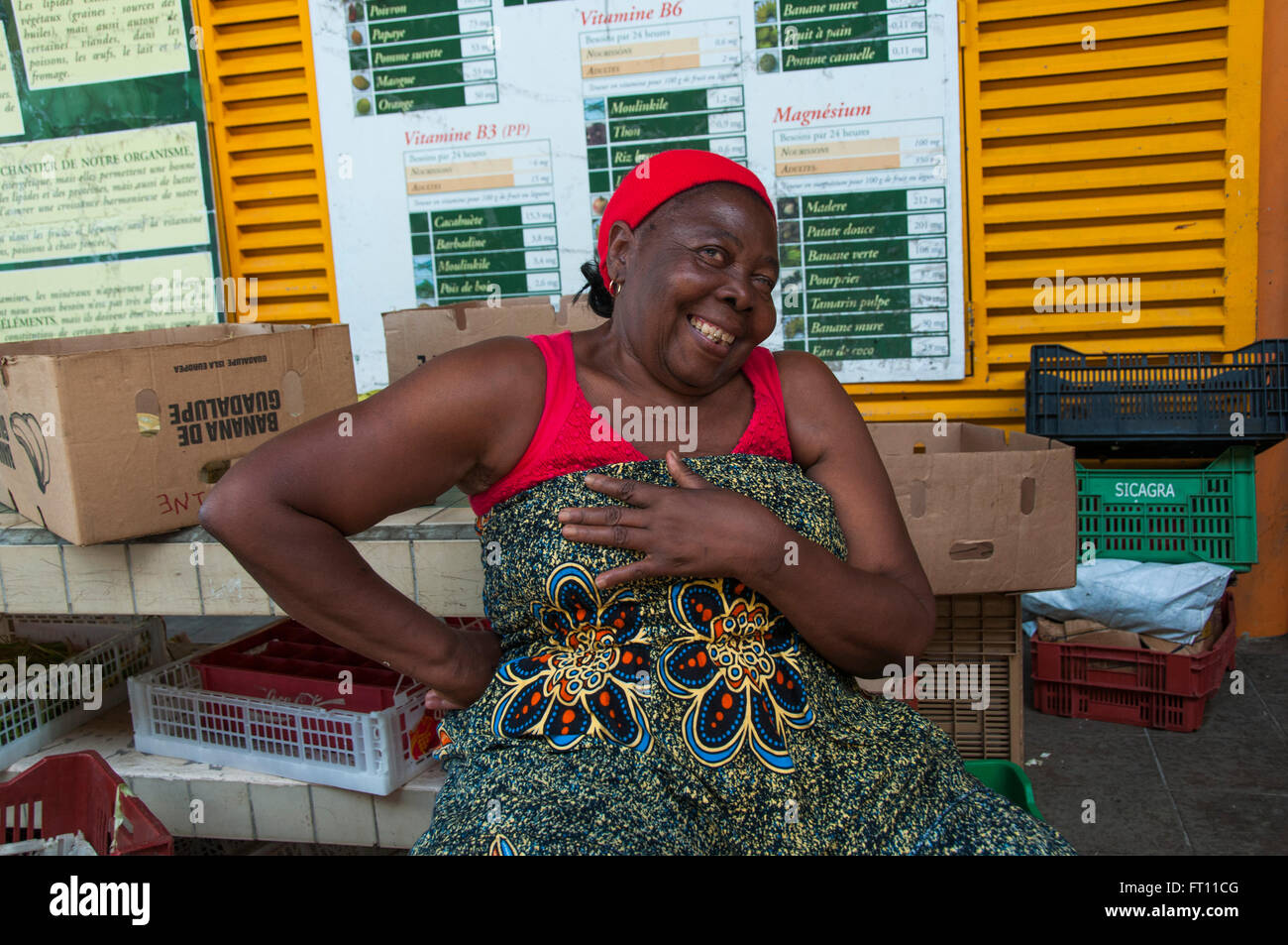 Woman smiling, Basse-Terre, Basse-Terre, Guadeloupe Stock Photo
