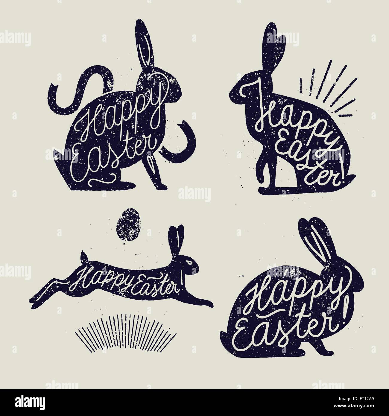 easter rabbit handwriting rubber stamp set. animal holliday lettering ...