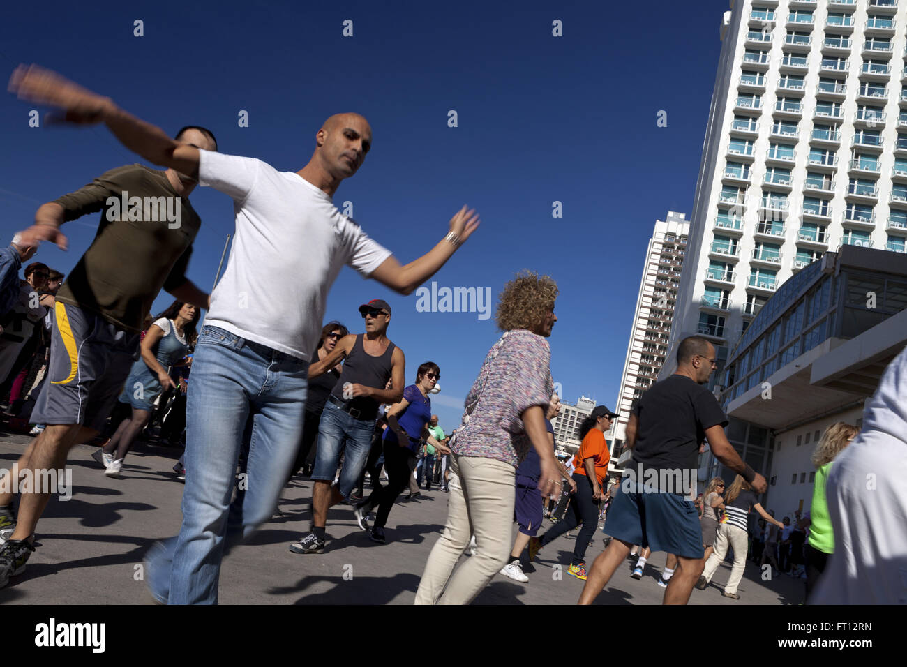 Israeli folk dances on the beach promenade, Tel-Aviv, Israel, Asia Stock Photo