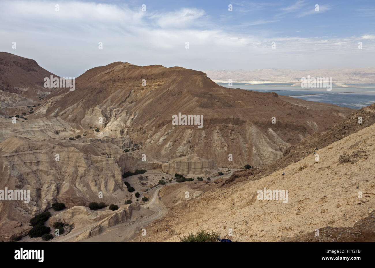 The canyons of Nahal Kidron in the Judean desert and the Dead Sea, Israel, Asia Stock Photo