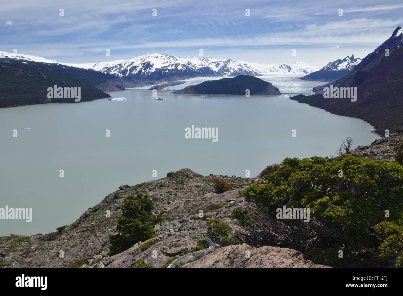 Glaciar Grey and lake Lago Grey from Mirador Grey outlook, Torres del Paine National Park, Patagonia, Chile Stock Photo