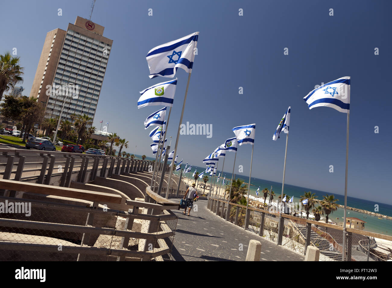 Walkway down to the beaches, Mediterranean Sea, Tel-Aviv, Israel, Asia Stock Photo