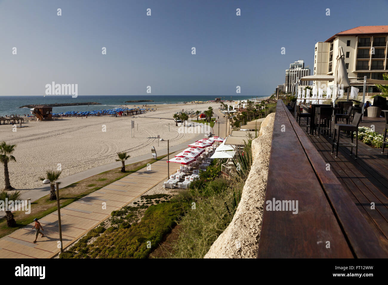 View over the beach from the Dan Accadia Hotel, Herziliya, Israel Stock Photo