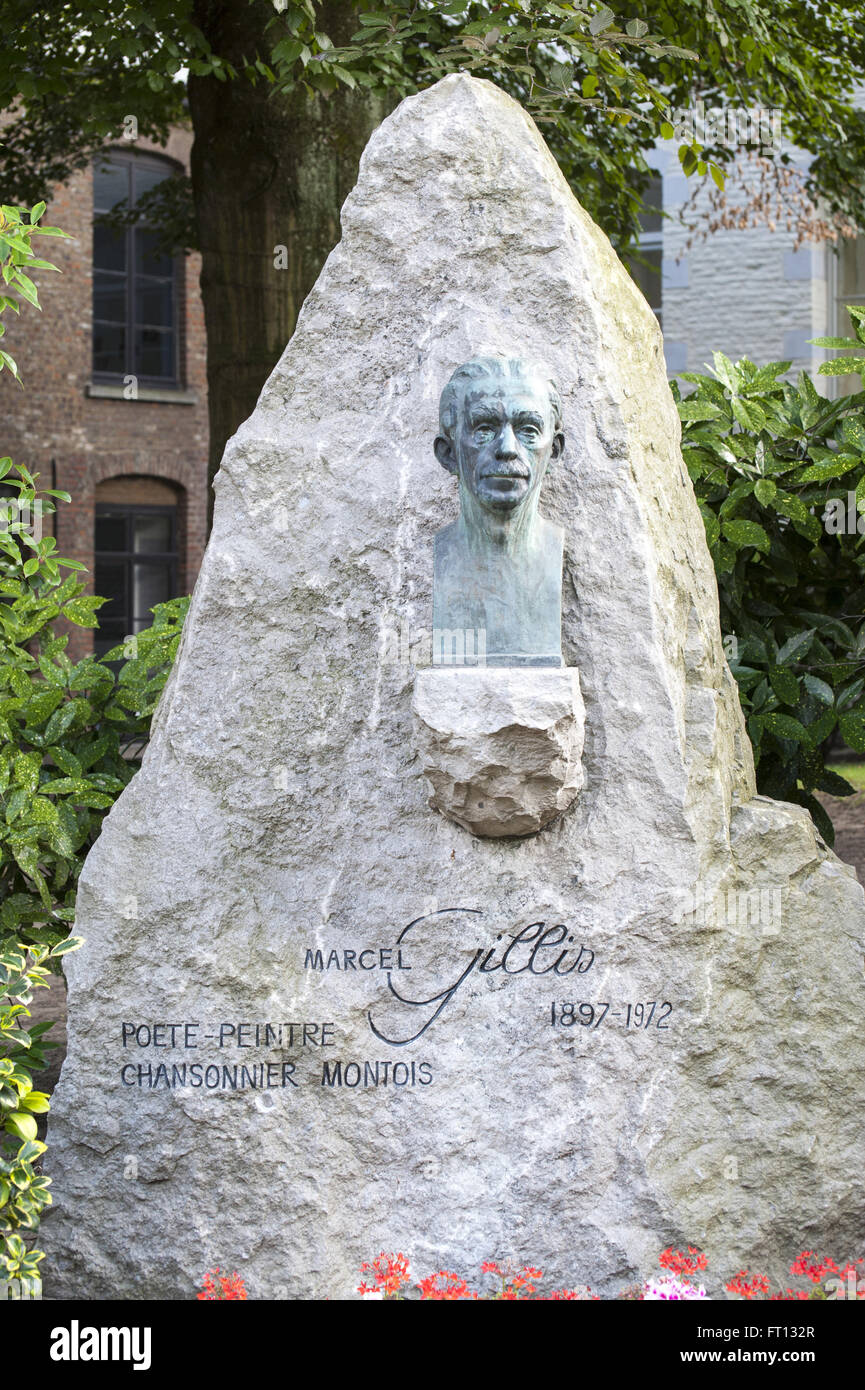 Memorial of Marcel Gillis, Jardin du Mayeur, guild hall, Grand Place, Mons, Hennegau, Wallonie, Belgium, Europe Stock Photo