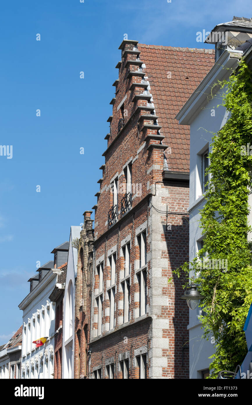 Brick stone house in the old town, Mons, Hennegau, Wallonie, Belgium, Europe Stock Photo