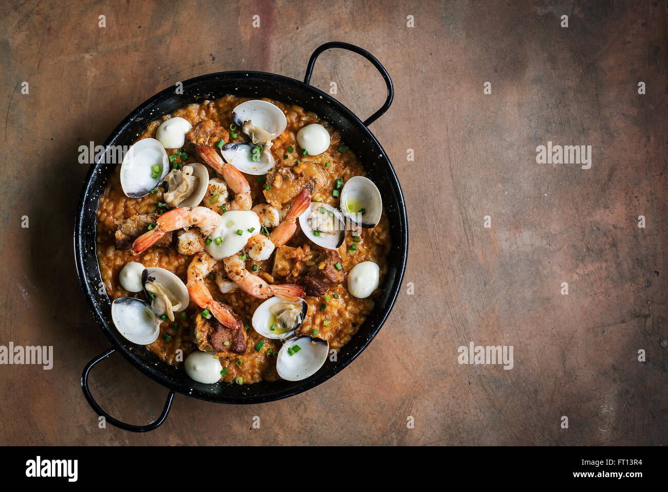 seafood and rice paella traditional famous spanish food Stock Photo