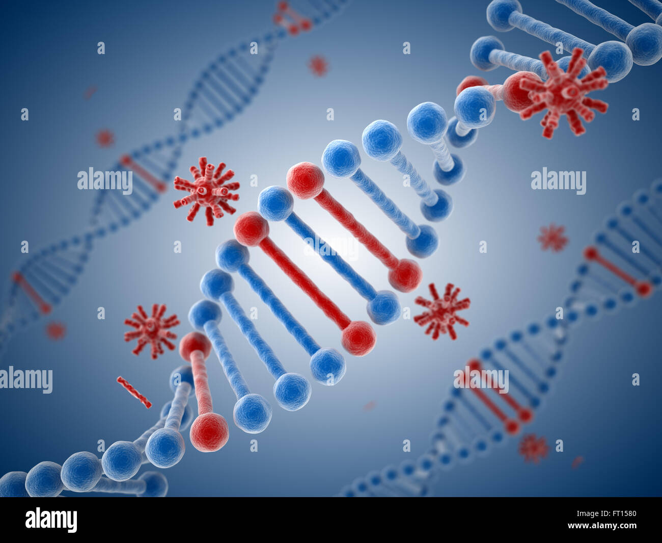 DNA structure and virus , This is a computer generated and 3d rendered image. Stock Photo