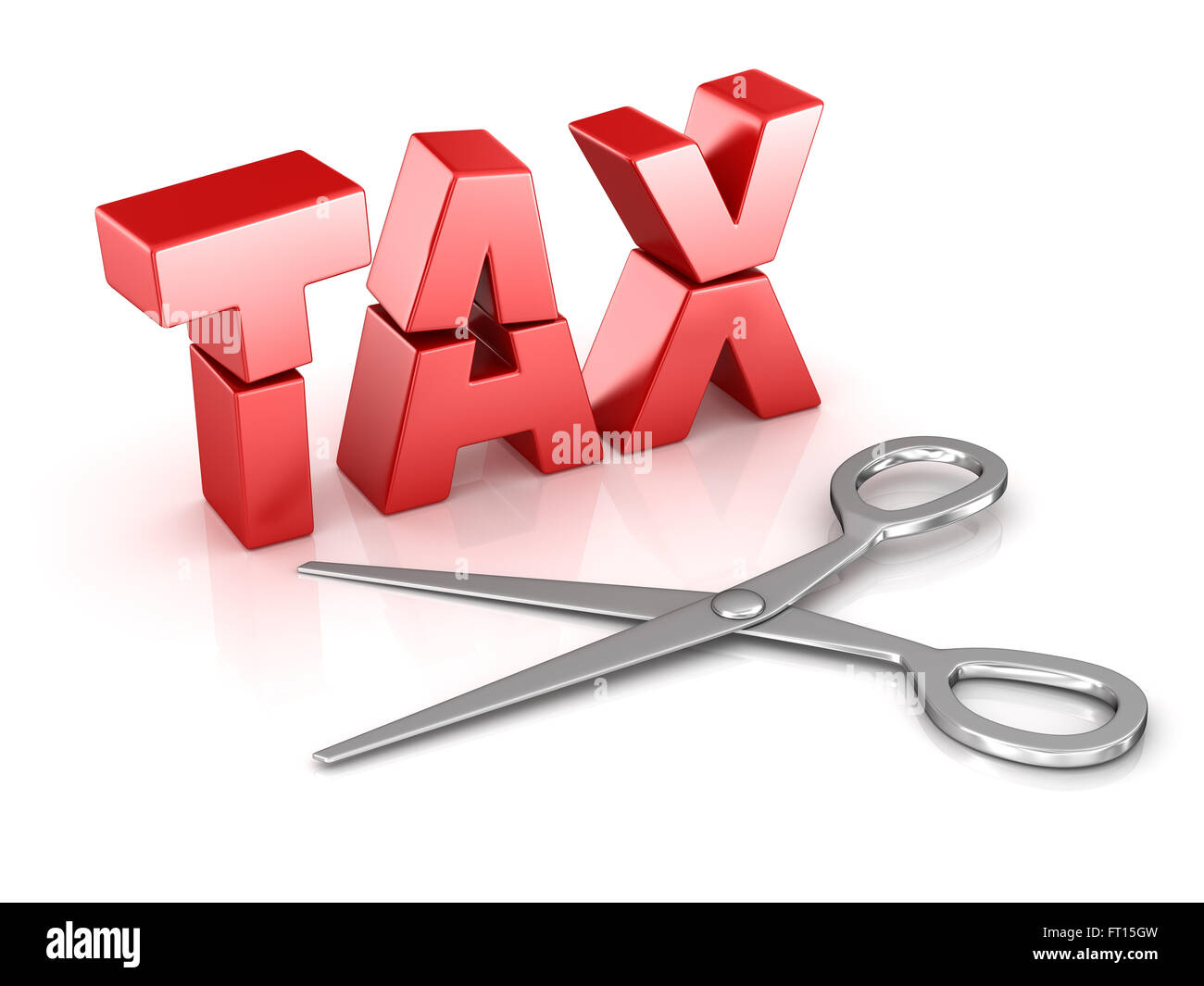 Scissors cut tax word , This is a computer generated and 3d rendered picture. Stock Photo