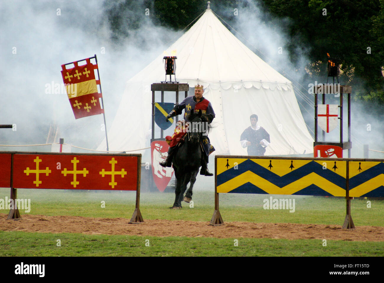 Medieval battle re-enactment: king on horse Stock Photo