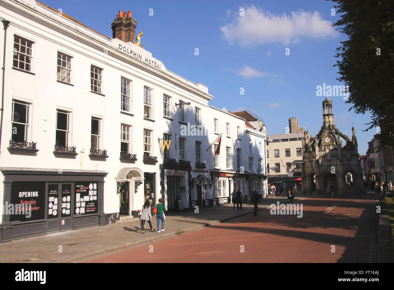 Dolphin Hotel and Chichester Cross in Chichester West Sussex Stock Photo
