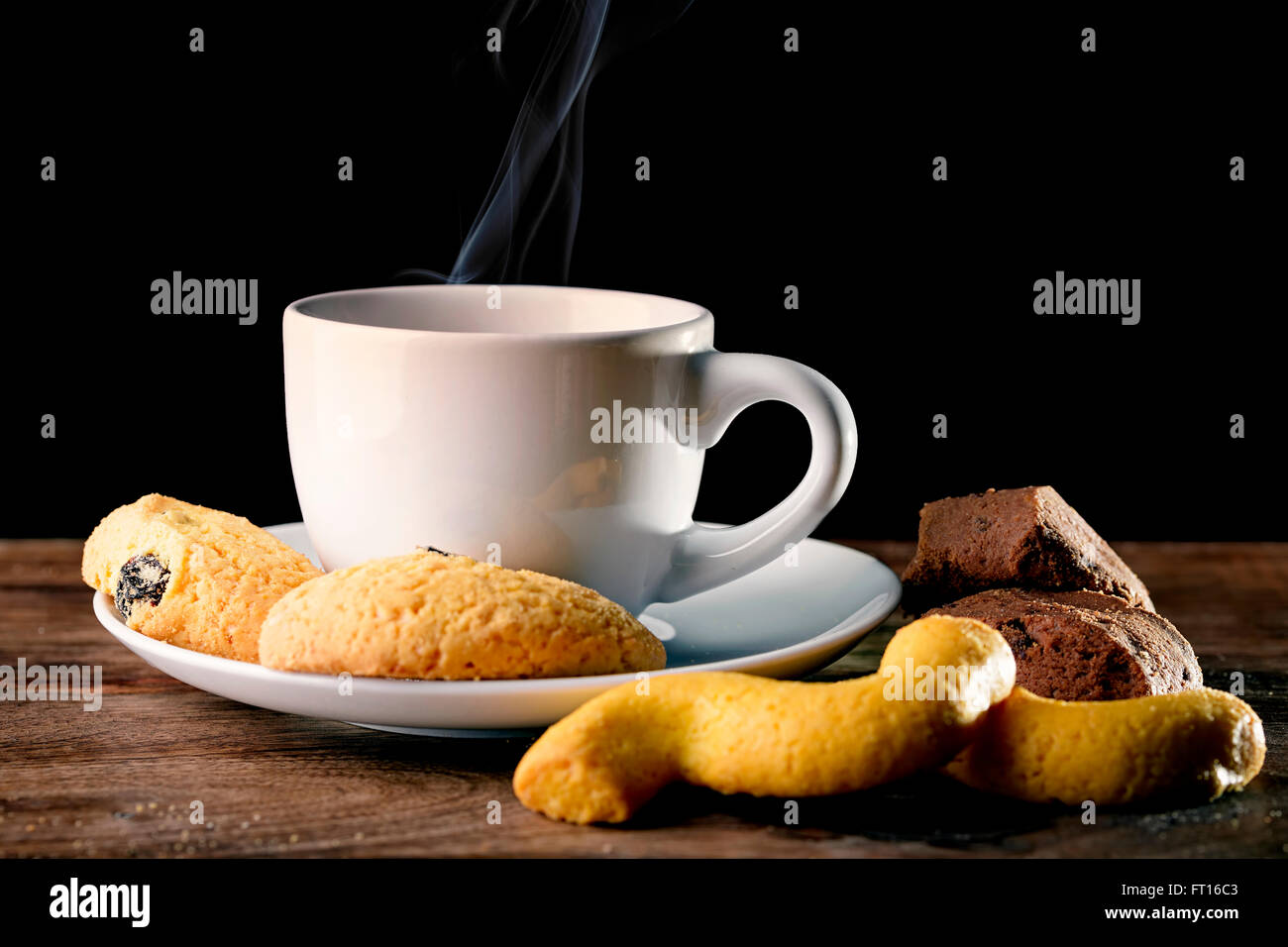 coffee cup with venetian biscuit on wood Stock Photo