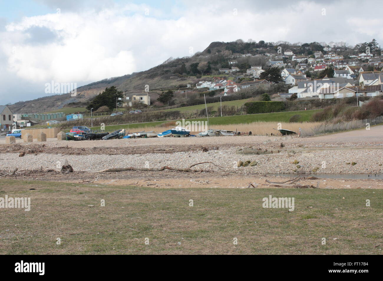 Charmouth beach and cliffs on Jurassic coast Stock Photo