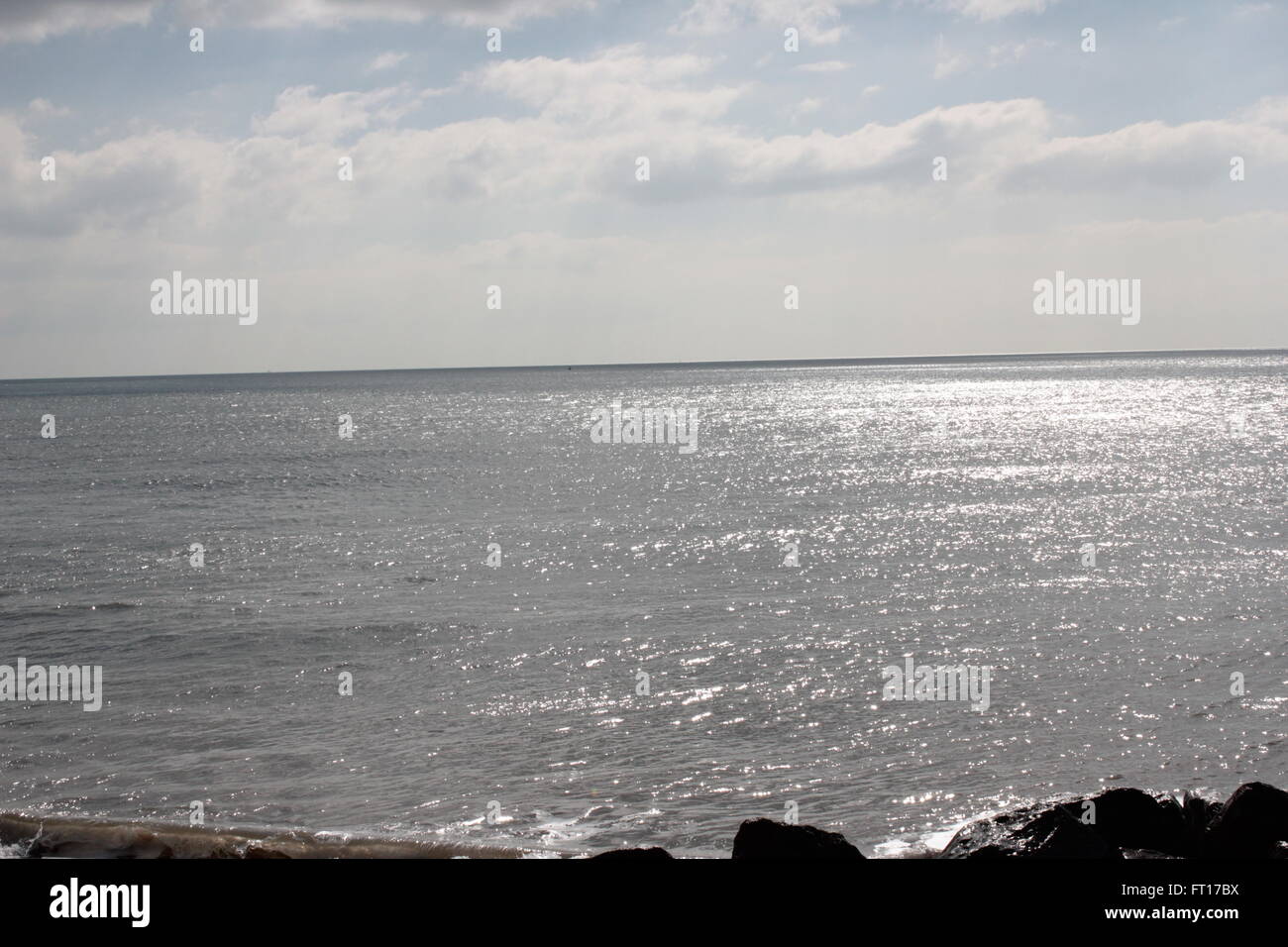 blue sky over sea and silver sunshine Stock Photo