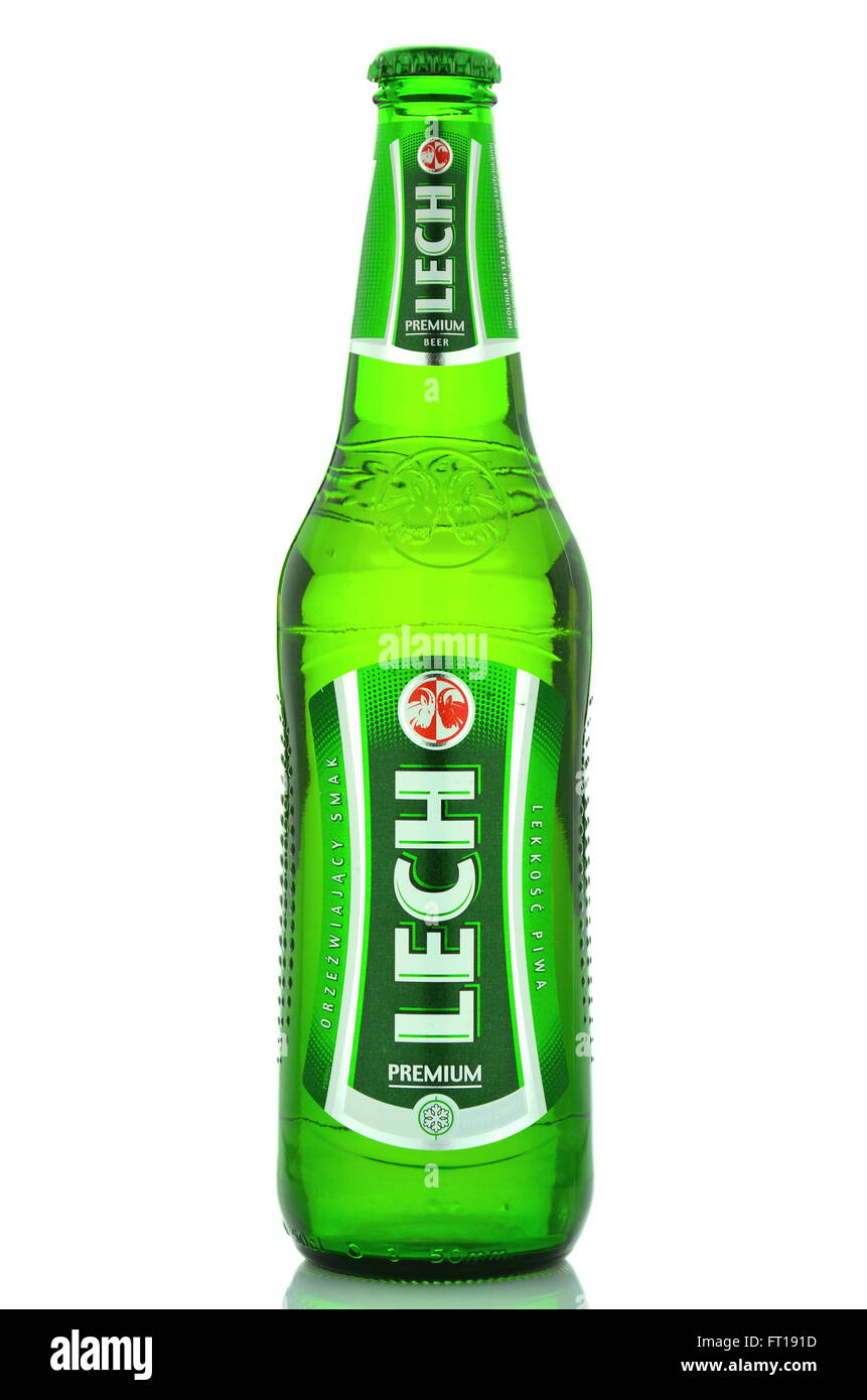 Lech pale lager beer isolated on white background Stock Photo Alamy