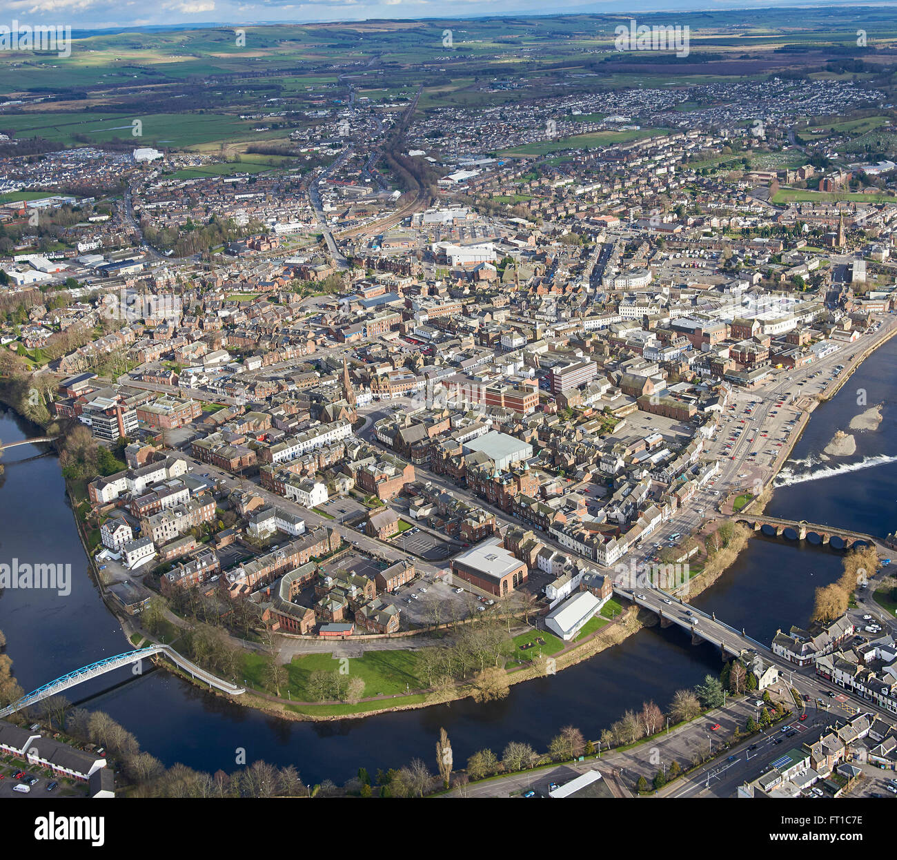 Dumfries, south West Scotland, from the air Stock Photo