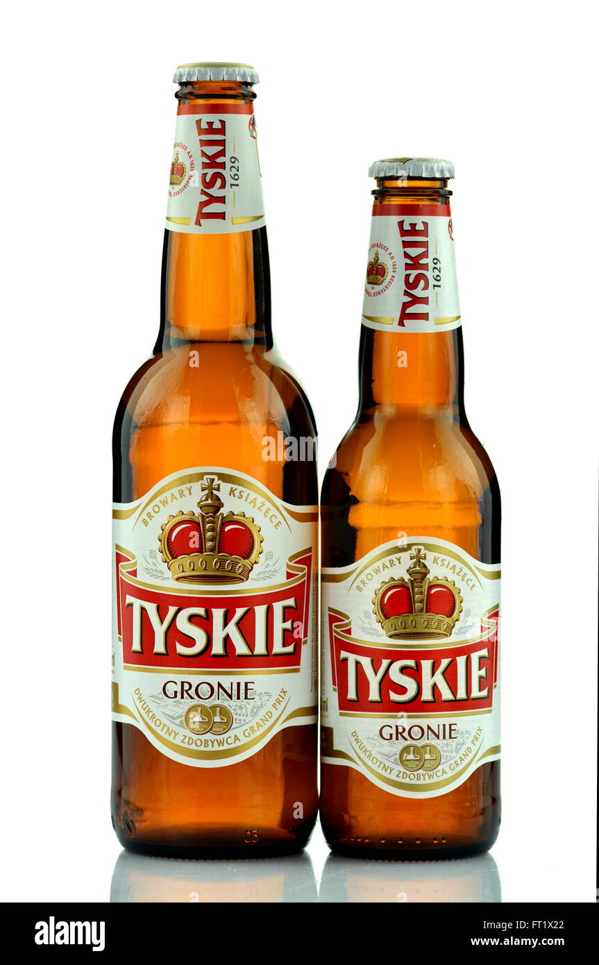 Tyskie pale lager beer isolated on white background Stock Photo Alamy