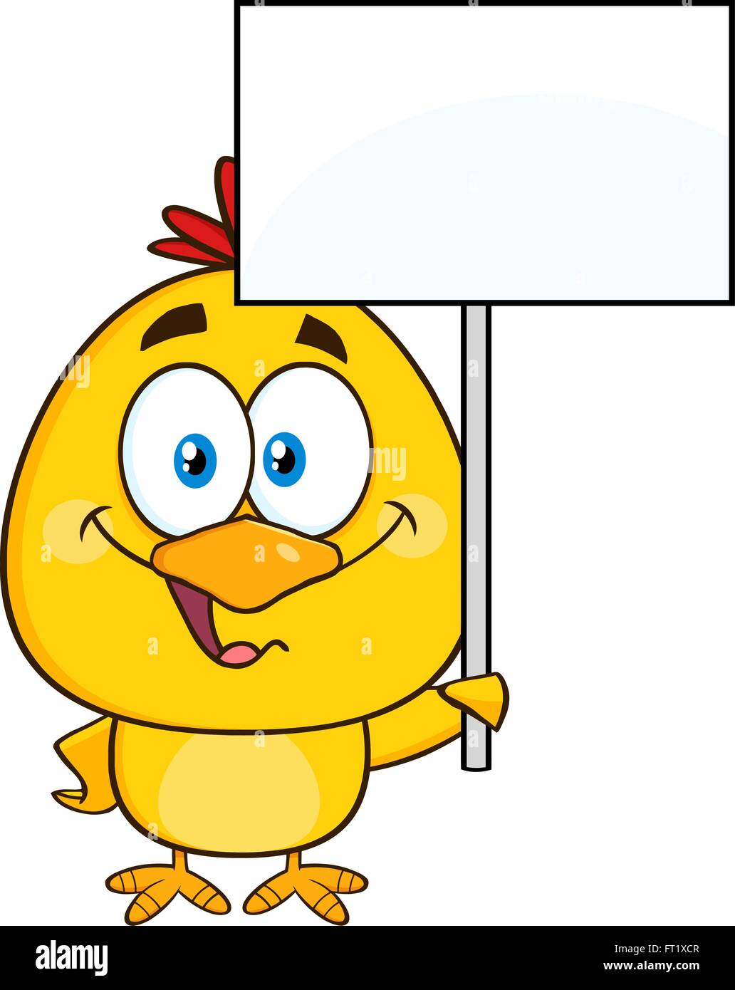 Smiling Yellow Chick Cartoon Character Holding A Blank Sign Stock Vector Image Art Alamy