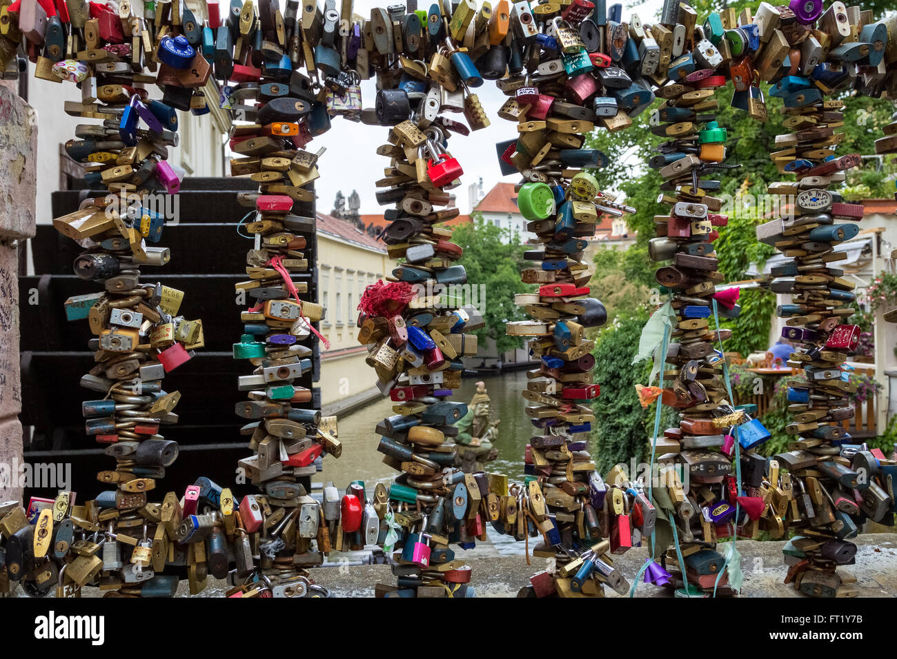 Pedestrian Lock Bridge with love padlocks in Prague, Czech Republic