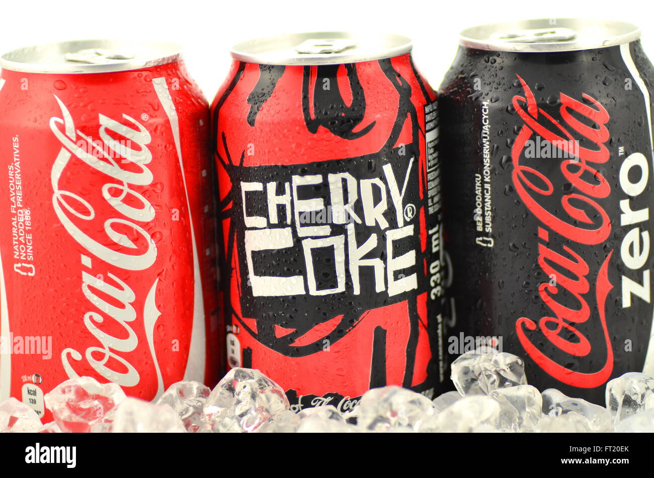 Can of Coca-Cola, Cherry Coke and Coca-Cola Zero drinks on ice Stock Photo  - Alamy