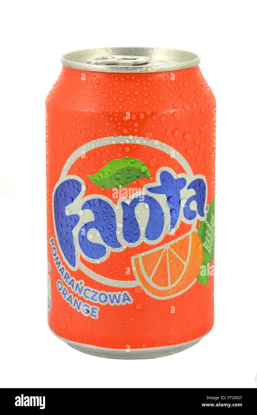 Fanta drink in can isolated on white background Stock Photo