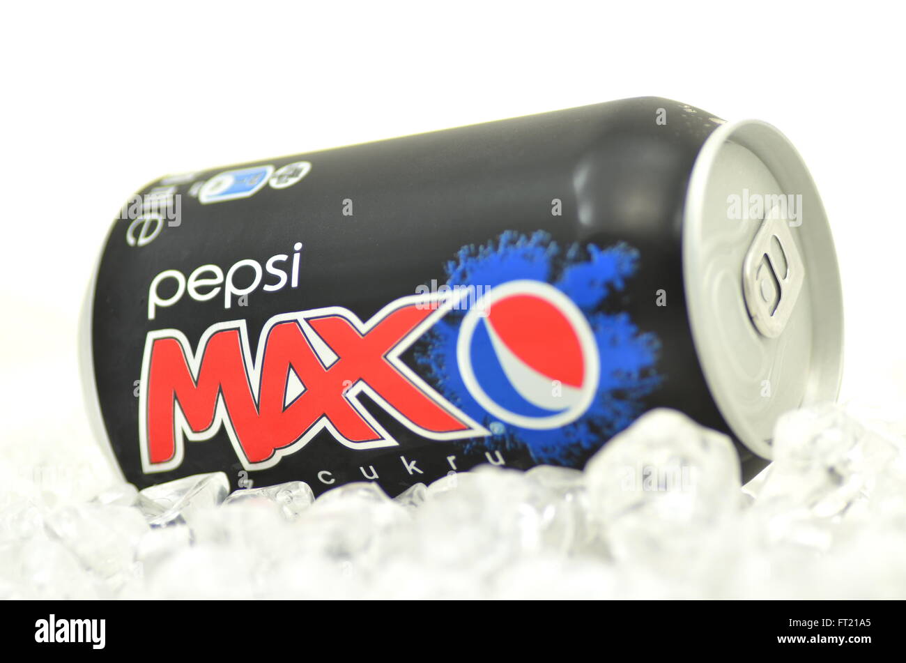 Can of Pepsi Max drink on ice Stock Photo