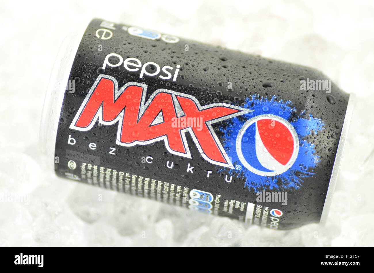 Can of Pepsi Max drink on ice Stock Photo