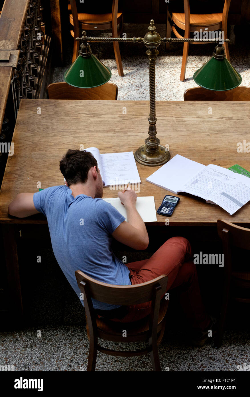 Overhead view of a student studying Stock Photo