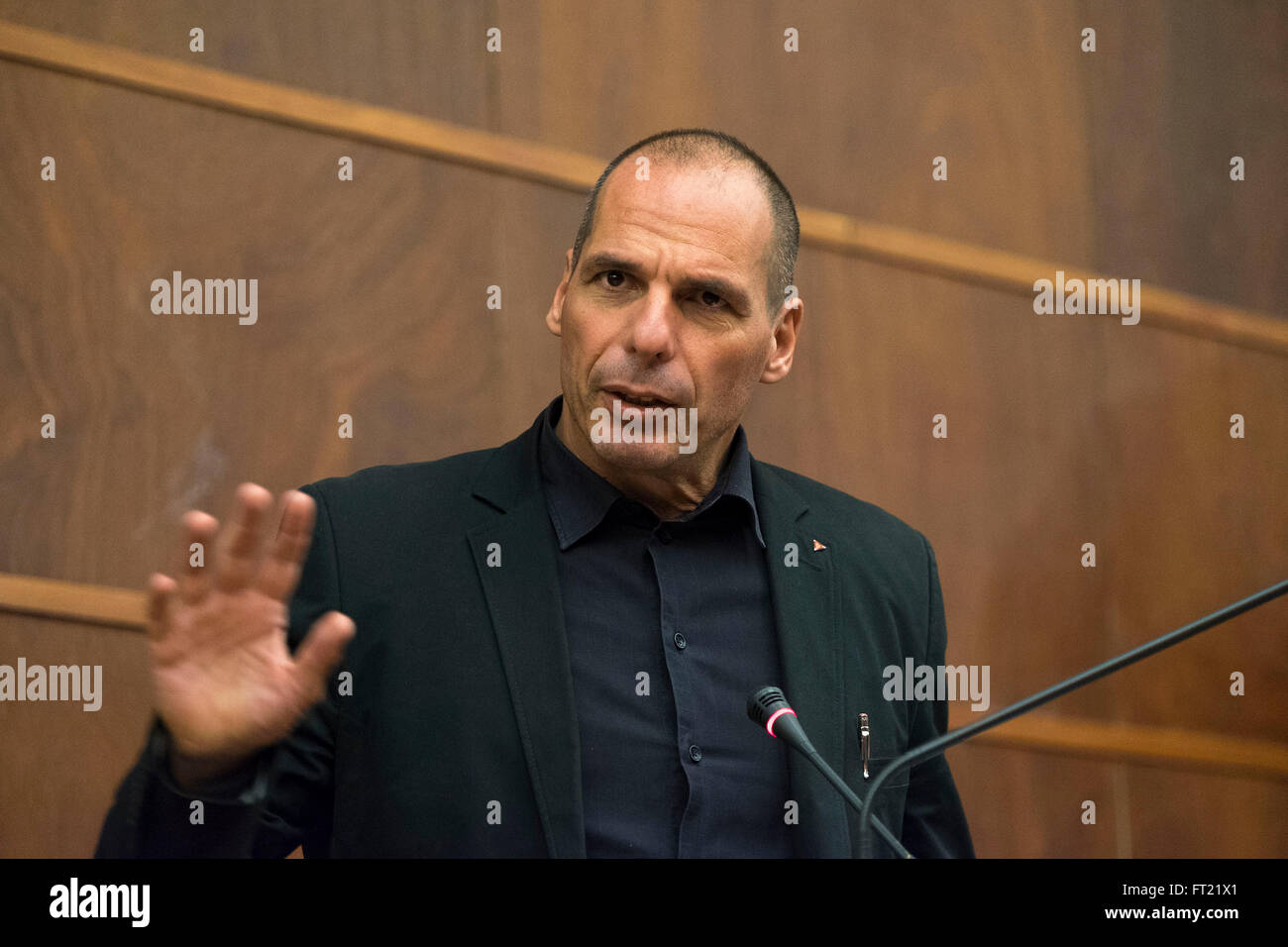 Former Finance Minister of Greece Yanis Varoufakis giving a speech Stock Photo